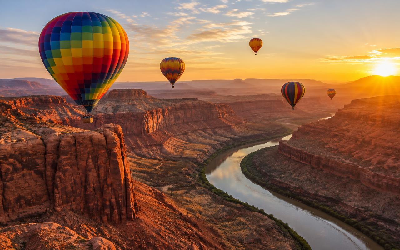 Moab desert sunrise balloon